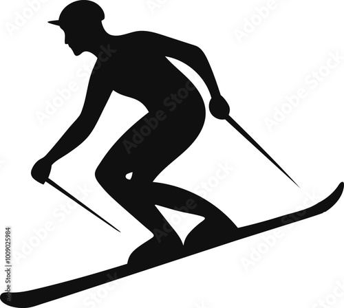 Skiing silhouette vector art icon and logo of outdoor activities illustrtion design