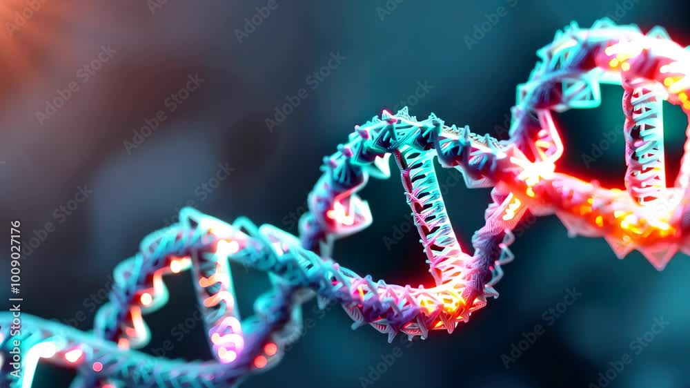 A stunning 3D rendering of a glowing DNA double helix in vibrant blue, purple, and pink, set against a subtle gradient backdrop. A stunning 3D rendering of a glowing DNA double helix in vibrant blue, purple, and pink, set against a subtle gradient backdrop.