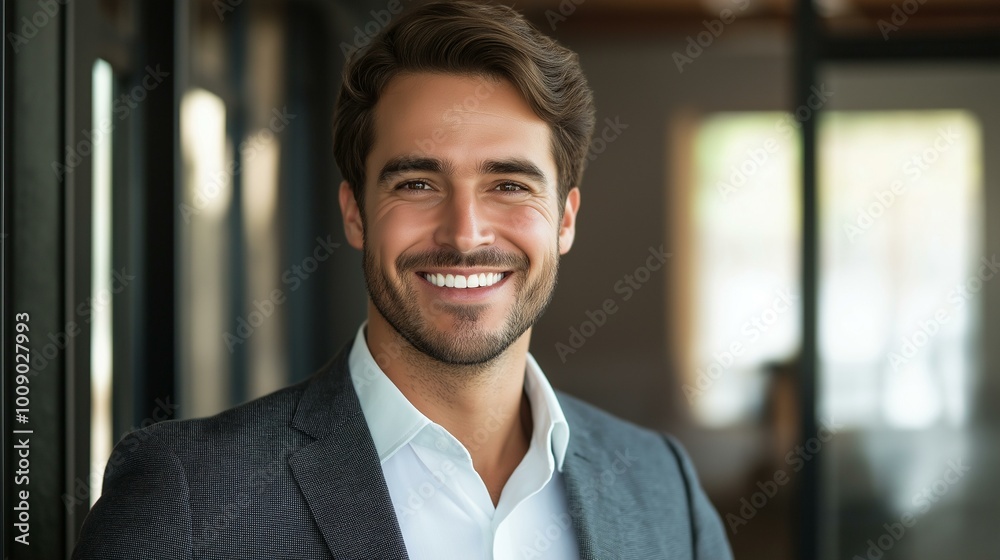 Portrait of a Smiling Businessman in a Suit with Confident Expression and Professional Attire Portrait of a Smiling Businessman in a Suit with Confident Expression and Professional Attire