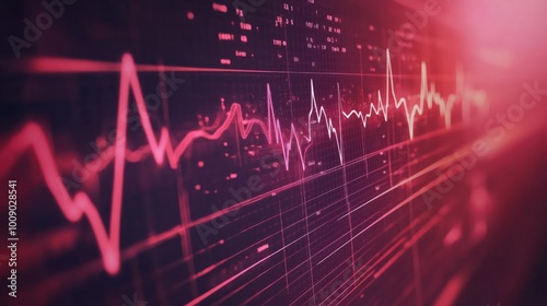 Red Electrocardiogram Line with Heartbeat Signal. A striking representation of a heartbeat, depicted through a red ECG line, symbolizing heart health and medical monitoring.