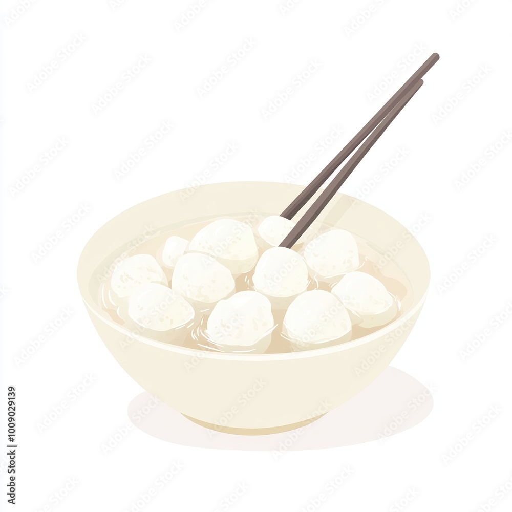 A bowl of soup with round dumplings and chopsticks, symbolizing Asian cuisine. A bowl of soup with round dumplings and chopsticks, symbolizing Asian cuisine.