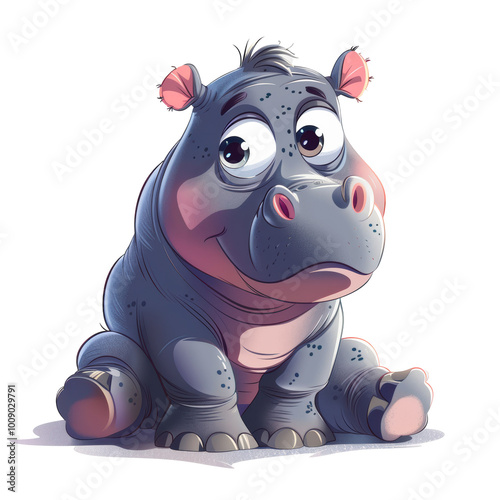 Blushing Baby Hippopotamus Isolated on Transparent or White Background, PNG photo