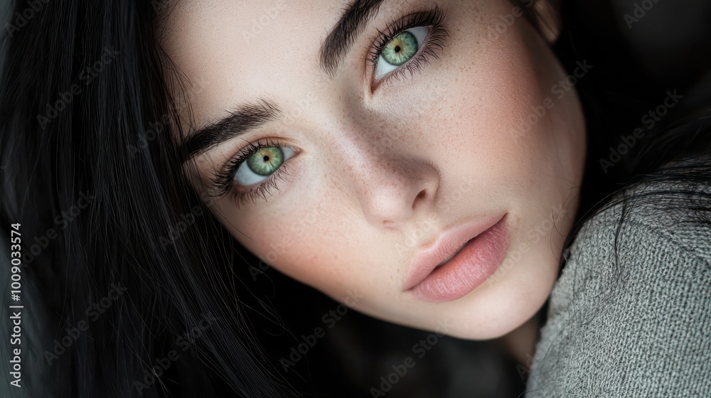 Woman with Black Hair and Green Eyes Woman with Black Hair and Green Eyes