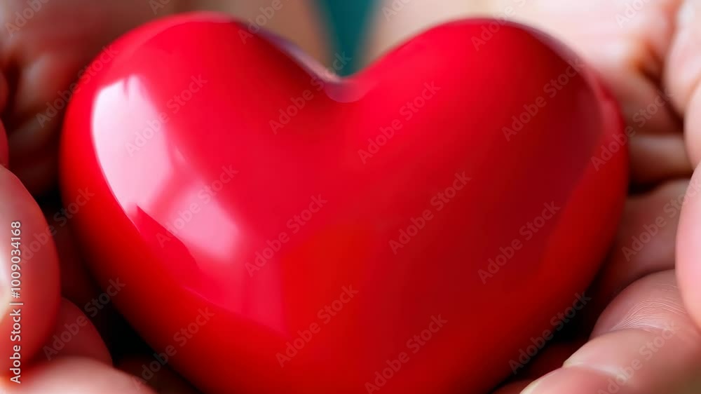 A close-up of hands cradling a shiny red heart symbolizes love and compassion. soft turquoise background enhances the warmth, ideal for themes of relationships and well-being. A close-up of hands cradling a shiny red heart symbolizes love and compassion. soft turquoise background enhances the warmth, ideal for themes of relationships and well-being.