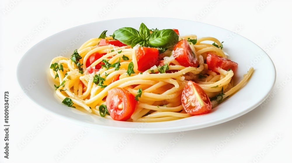 Pasta with Tomatoes on White Plate