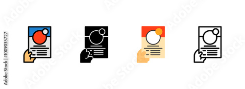 Set of Hand holding a job fair brochure Icon