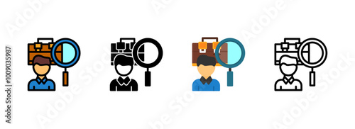 Set of Person with magnifying glass looking at job offers Icon