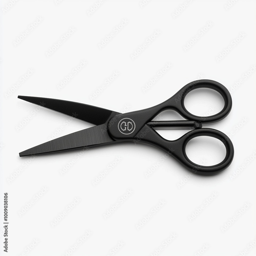 A pair of black scissors designed for cutting various materials. A pair of black scissors designed for cutting various materials.