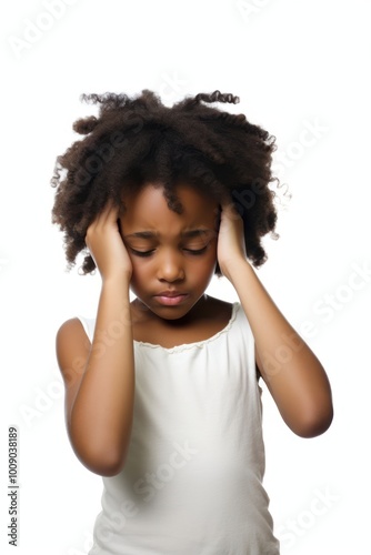 Young black girl portrait worried child.