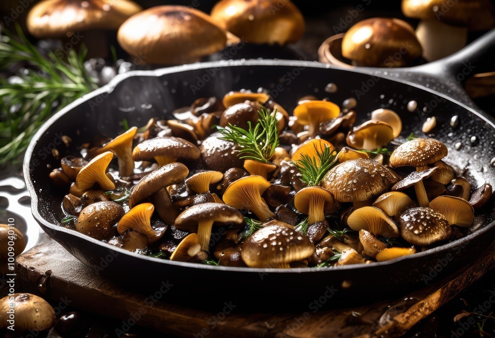 close image vibrant mushrooms skillet showcasing rich colors texture, cooking, dish, food, gourmet, cuisine, ingredient, freshness, healthy, organic close image vibrant mushrooms skillet showcasing rich colors texture, cooking, dish, food, gourmet, cuisine, ingredient, freshness, healthy, organic