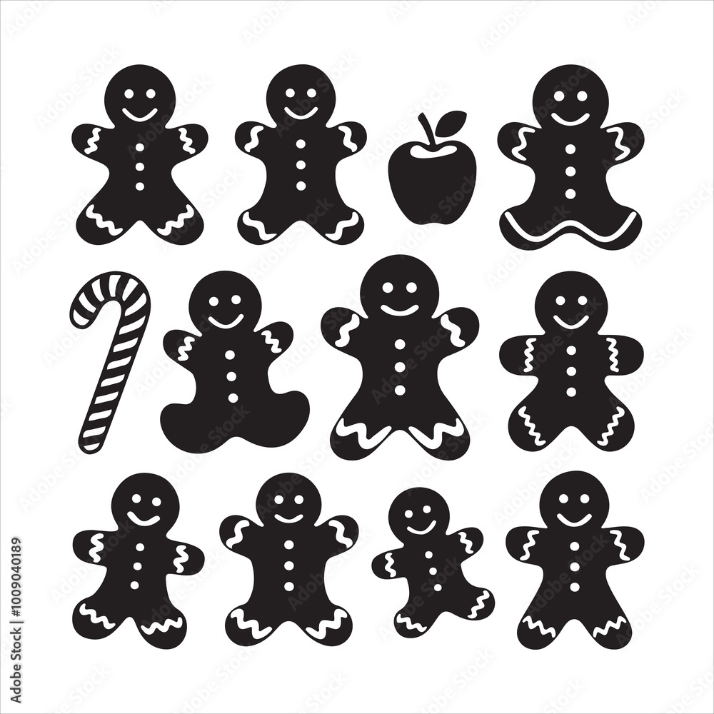 set of gingerbread man vector icon, silhouette