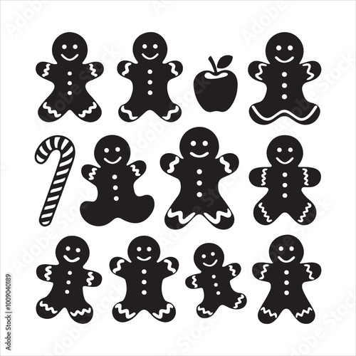 set of gingerbread man vector icon, silhouette