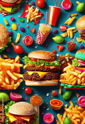 vibrant visual comparison colorful fast food ingredients versus fresh homemade delicacies showcasing flavor texture every bite, appetizing, bright