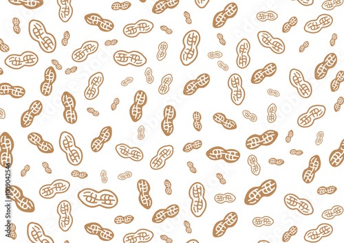 Peanuts Seamless Pattern - Line Art Vector Illustration. Nuts Background 02