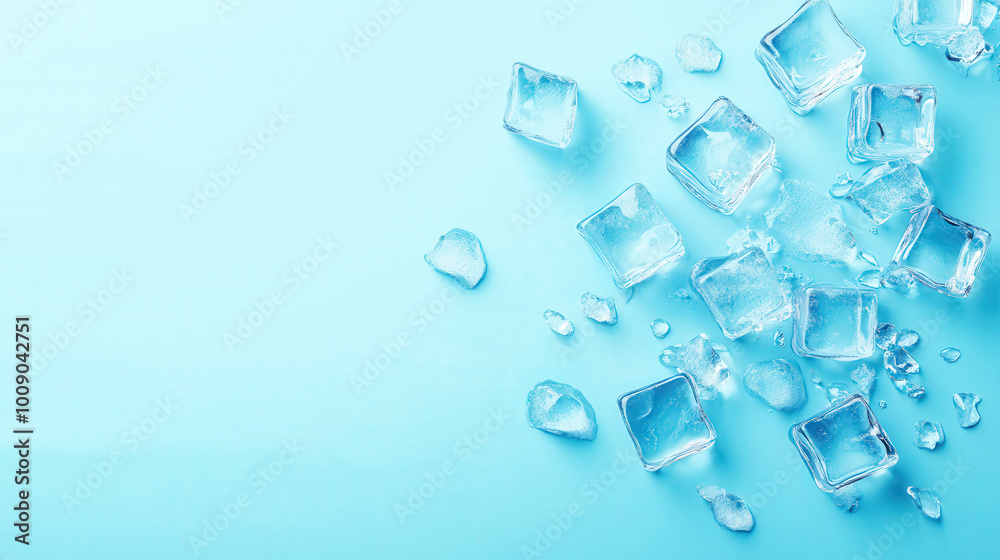 Chilled Ice Cubes in Tranquil Blue, capturing the essence of summer refreshment with floating ice cubes against a serene light blue backdrop, evoking coolness and relaxation. Chilled Ice Cubes in Tranquil Blue, capturing the essence of summer refreshment with floating ice cubes against a serene light blue backdrop, evoking coolness and relaxation.