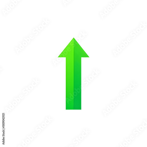 Green upward arrow with a gradient effect, isolated on transparent background, Generative AI