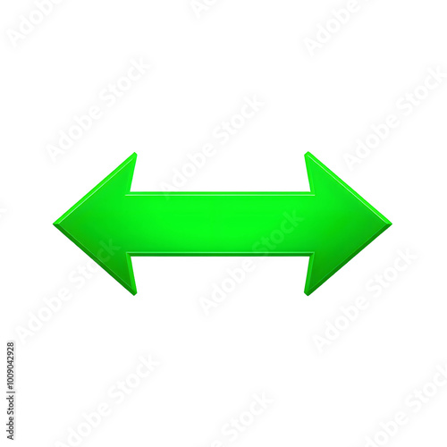 Bright green double-headed arrow pointing left and right, isolated on transparent background, Generative AI