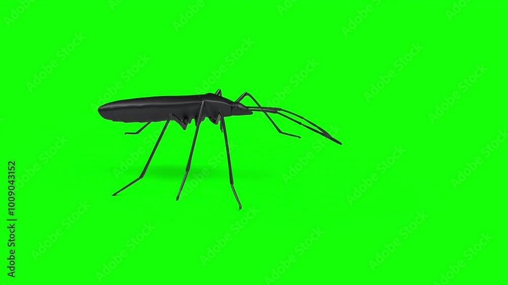 Side view of small black bug walk animation loop on green screen, VFX ...