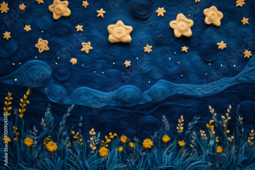 floral landscape with moon and stars starry night nature