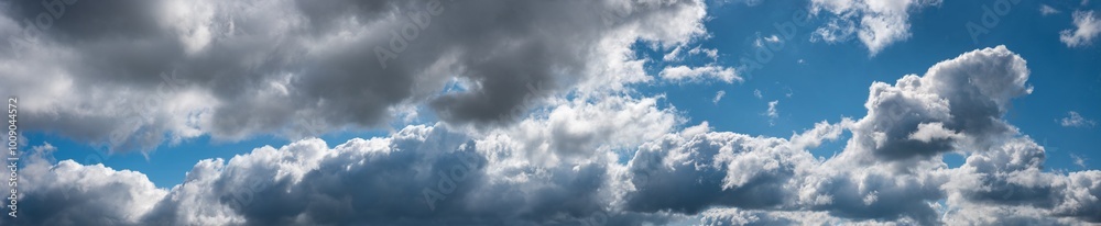 big sky panorama, cumulus clouds with brightly seam, against blue background big sky panorama, cumulus clouds with brightly seam, against blue background