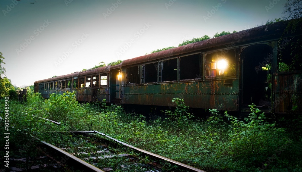 Rusty train car overgrown with weeds Rusty train car overgrown with weeds