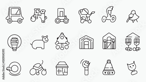 Set of outline icons related to kids. Linear icon collection. Editable stroke. Vector 