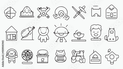 Set of outline icons related to kids. Linear icon collection. Editable stroke. Vector 