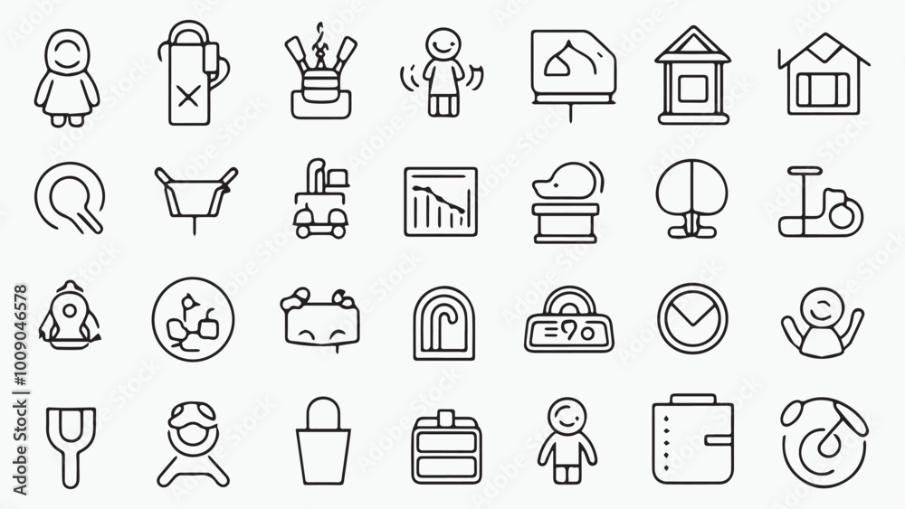 Set of outline icons related to kids. Linear icon collection. Editable stroke. Vector Set of outline icons related to kids. Linear icon collection. Editable stroke. Vector