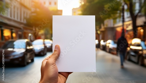 Blank sign held in city street