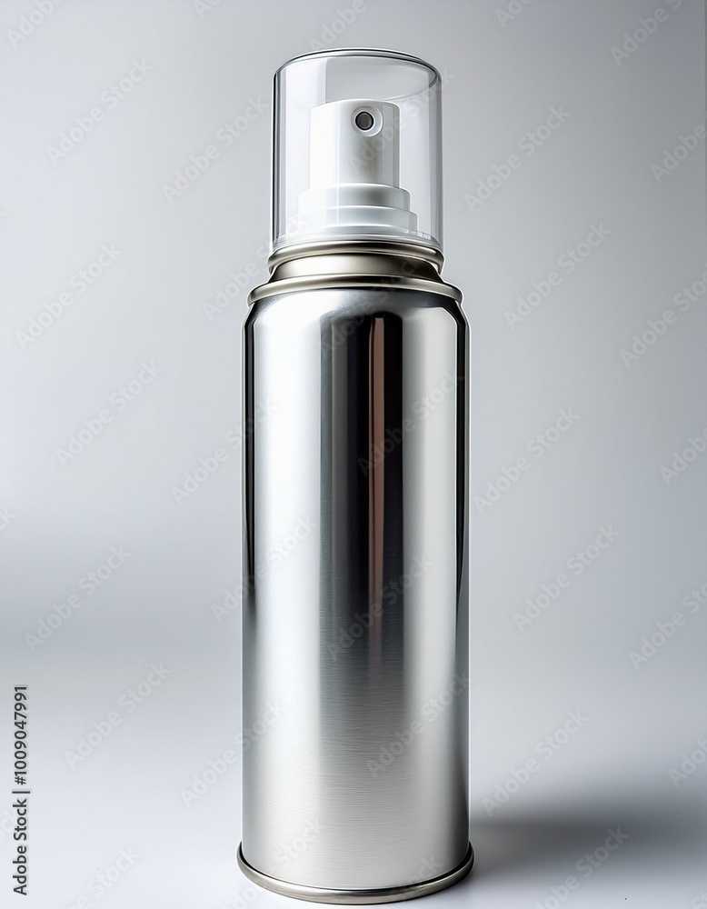 Silver spray bottle with a white top. Silver spray bottle with a white top.
