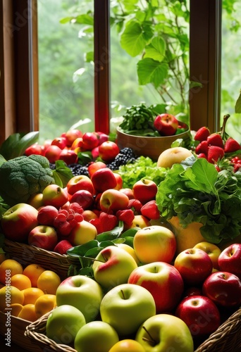 vibrant close fresh produce clutter free environment featuring clean hands picking seasonal fruits vegetables, assortment, basket, bowl, bright, carrot photo