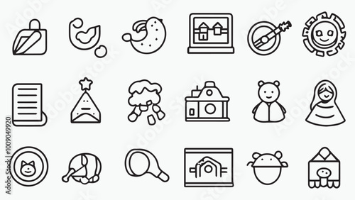 Set of outline icons related to kids. Linear icon collection. Editable stroke. Vector 