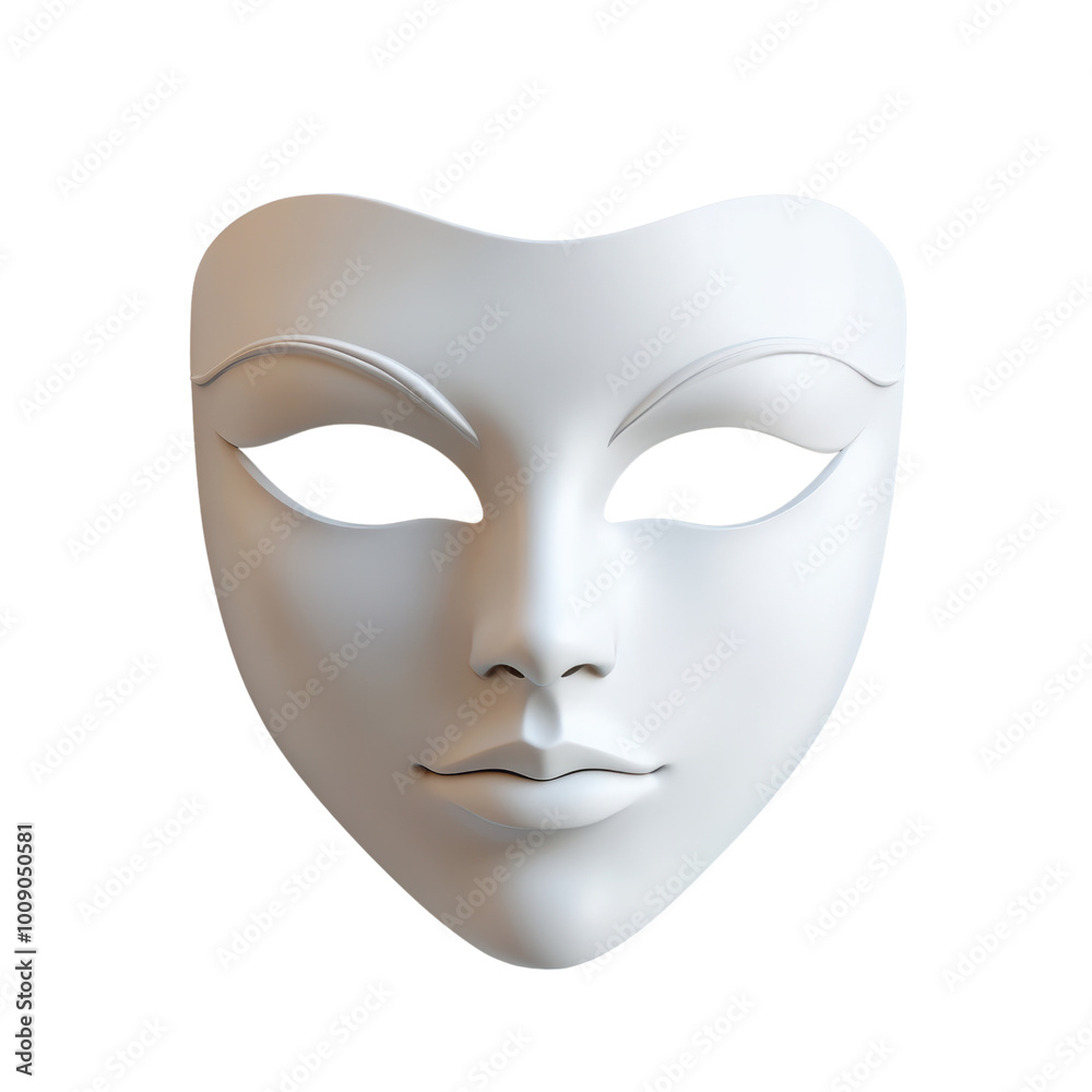 Elegant White Mask with Expressionless Face isolated on transparent background. Elegant White Mask with Expressionless Face isolated on transparent background.