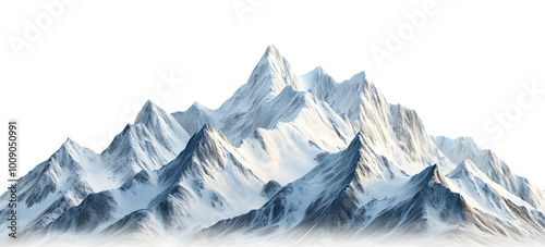 Snow-covered mountain peaks with sharp ridges, isolated on transparent cutout background photo