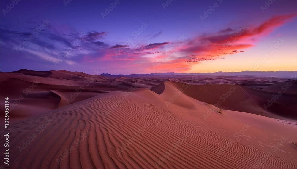 Naklejka premium Desert sunset with pink clouds