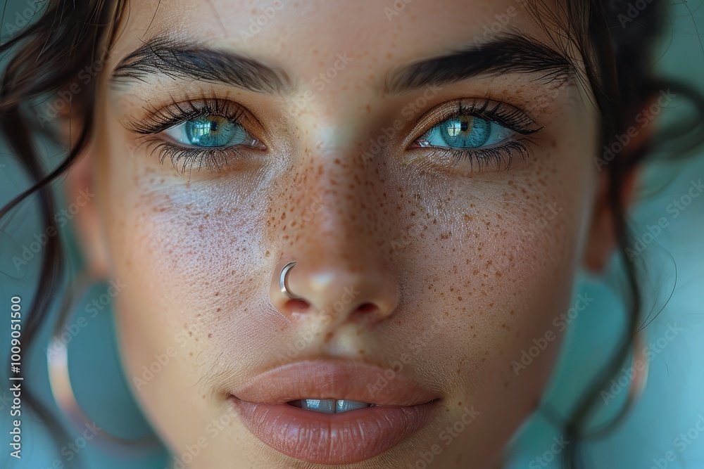 A close-up view of a septum piercing with a simple silver ring, highlighted against a soft, blurred background. A close-up view of a septum piercing with a simple silver ring, highlighted against a soft, blurred background.