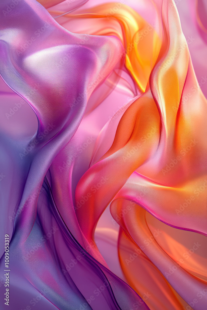 Obraz premium A colorful gradient with flowing abstract curves, creating a dynamic 3D surface, isolated on a pastel backdrop,