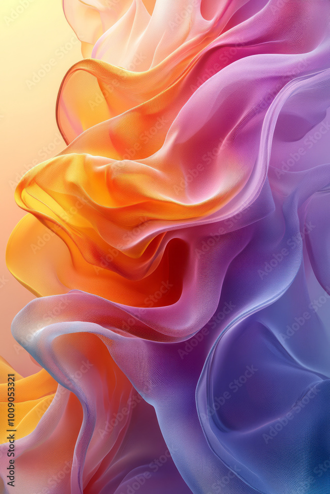 Obraz premium A colorful gradient with flowing abstract curves, creating a dynamic 3D surface, isolated on a pastel backdrop,