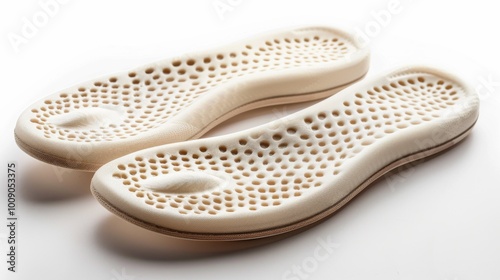 Orthopedic insoles, featuring arch support and cushioning for foot care, isolated on a white background, intended for flat feet treatment and disease prevention.