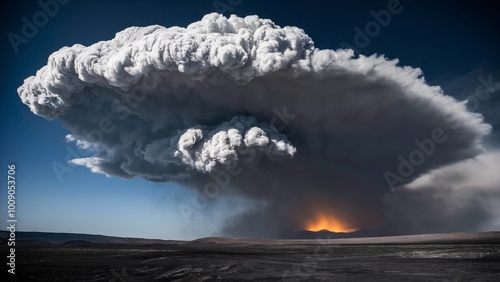 Volcanic ash cloud covering the sky with eerie sunlight photo