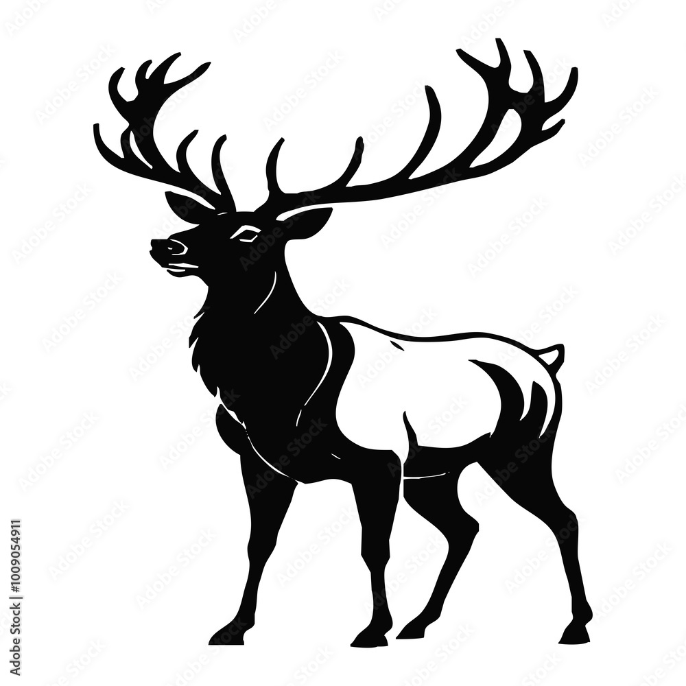 Obraz premium Black reindeer on a white background. Animals line art. Logo design, for use in graphics, pattern for t-shirts.