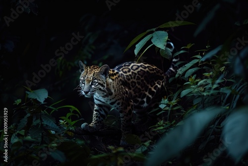 Leopard cat jungle vegetation rainforest. photo