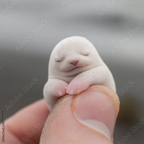 a person is holding a hand that has a baby seal on it