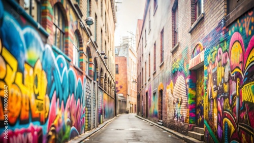 Urban Graffiti Alley with Colorful Murals, Street Art, and Spray Cans