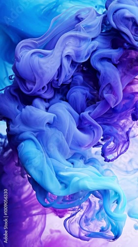 Abstract Ink Flow in Vibrant Blue and Violet Tones - Made with Generative AI