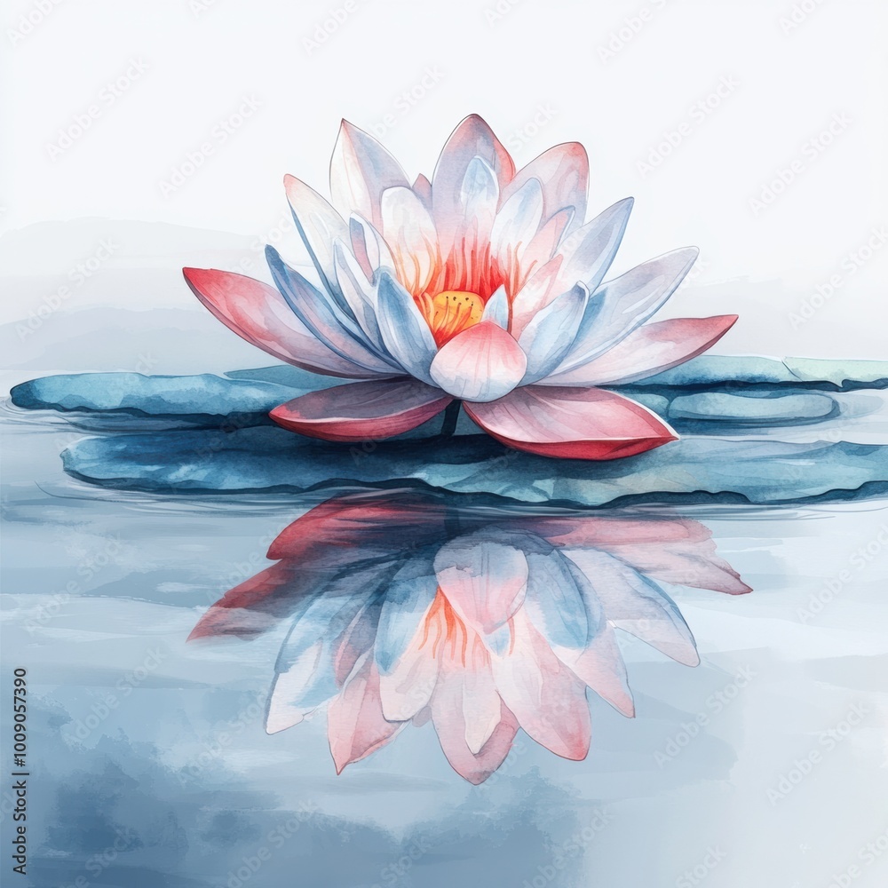 A serene water lily blossoms on a tranquil lake, reflecting its beauty in calm, clear waters, creating a peaceful atmosphere. A serene water lily blossoms on a tranquil lake, reflecting its beauty in calm, clear waters, creating a peaceful atmosphere.