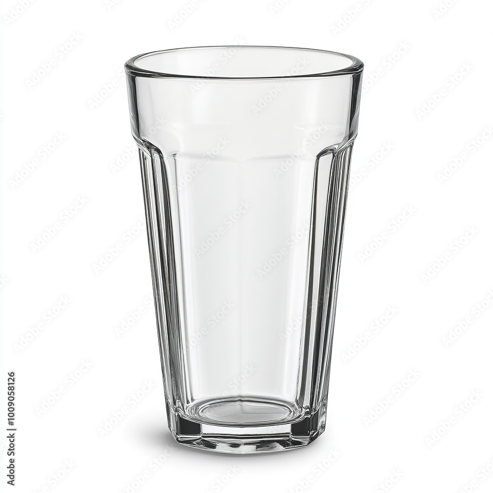 A clear glass tumbler with vertical ridges, suitable for serving beverages. A clear glass tumbler with vertical ridges, suitable for serving beverages.