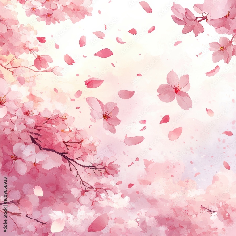 Delicate cherry blossom petals drifting gently through a serene pastel sky, creating a dreamy and tranquil atmosphere. Delicate cherry blossom petals drifting gently through a serene pastel sky, creating a dreamy and tranquil atmosphere.
