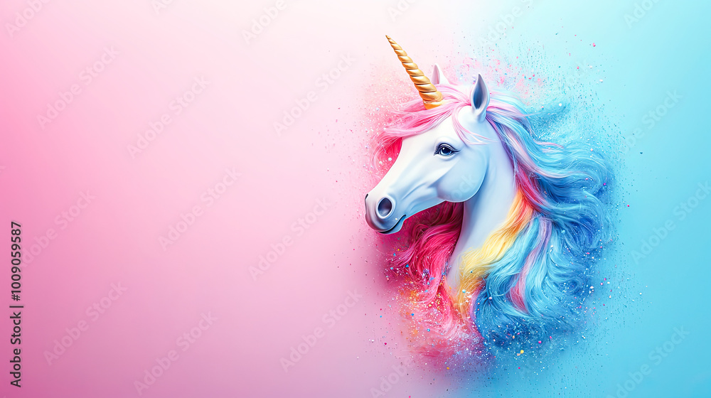 A vibrant magical unicorn art on a pink backdrop. A vibrant magical unicorn art on a pink backdrop.
