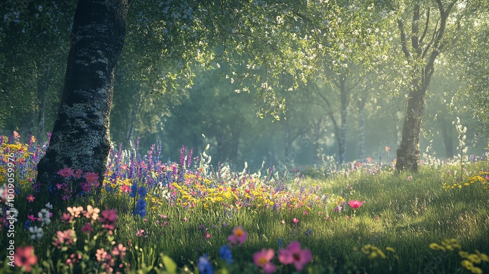 beautiful wildflowers in the green meadow